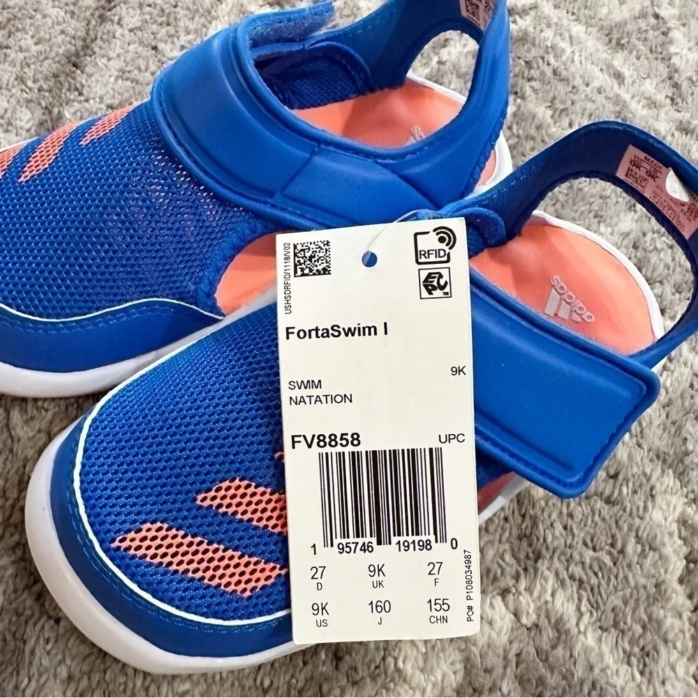 NWT Adidas FortaSwim 1 Kids Lightweight Water Sandals Blue